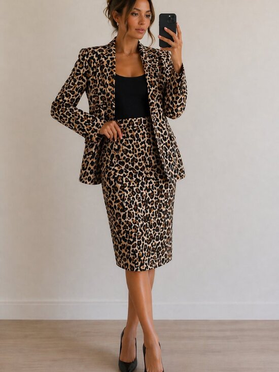 Corey B. Jackets & Blazers - Vintage Corey B Leopard 100% Silk Blazer & Skirt Set Size 12 (Fits 8–10) Y2K